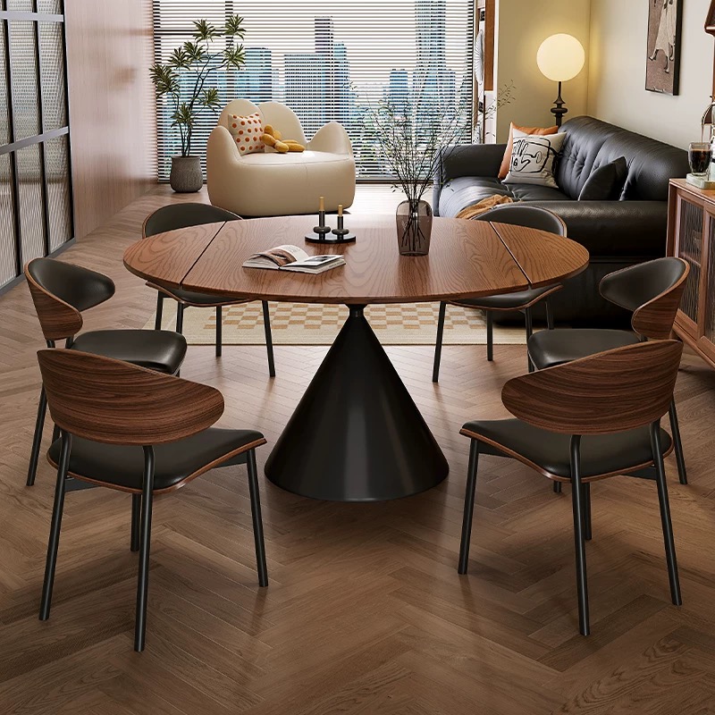 2025新款中古风实木旋转伸缩方圆两用餐厅轻奢家用小户型高端饭桌