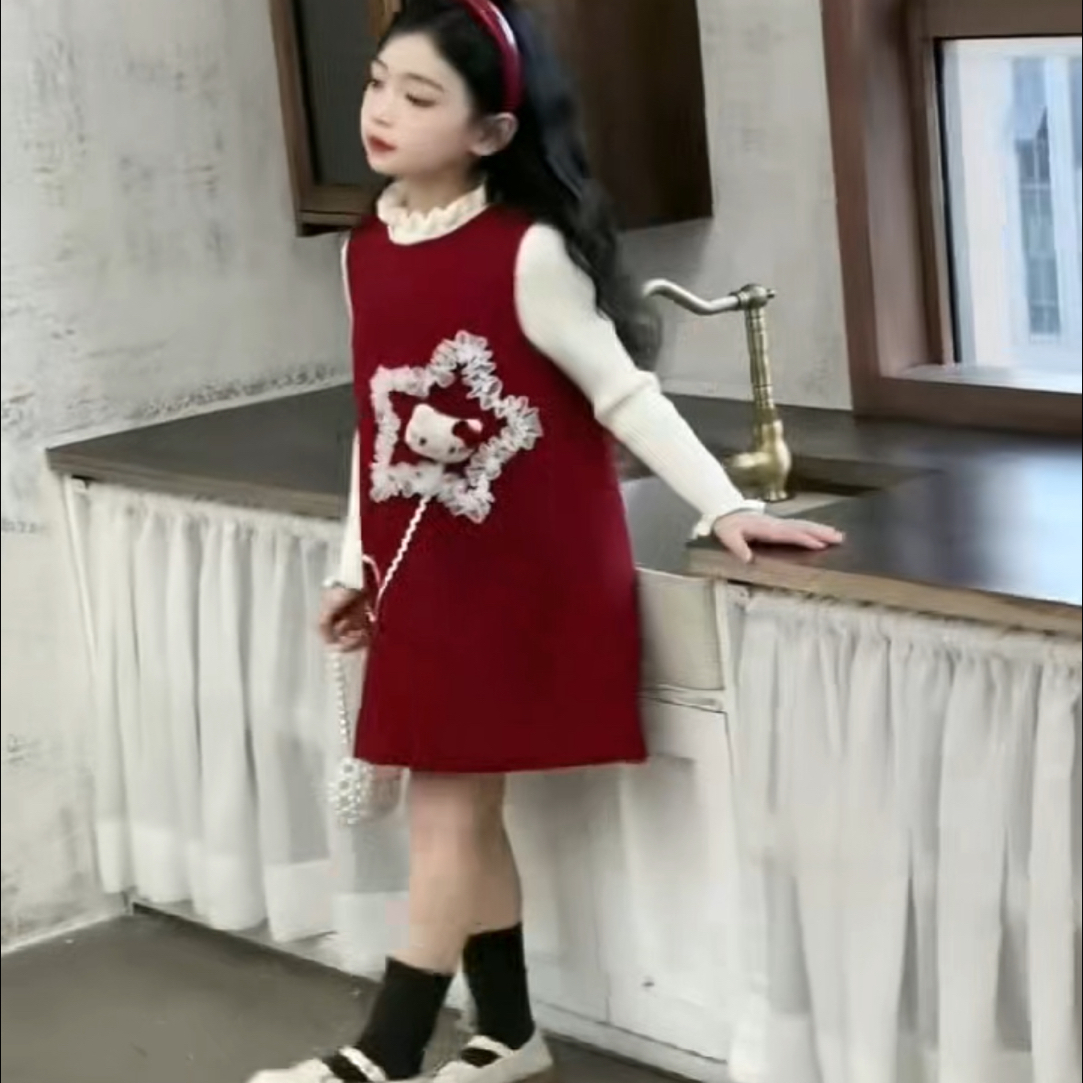 新款冬季三件套裙子红色女童2025上新套装洋气秋冬