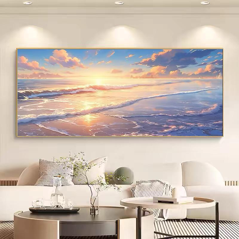 海边风景钻石画2025新款满钻唯美风客厅横版卧室治愈系点钻十字绣