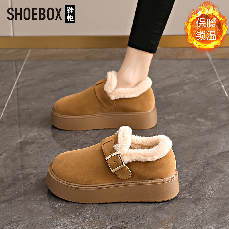 达芙妮集团旗下勃肯雪地靴女款2025冬季新款加绒保暖一脚蹬乐福鞋