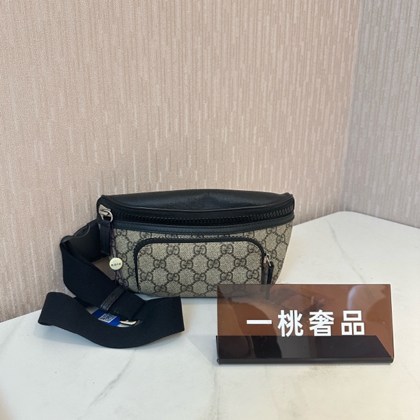 95新 GUCCI/古驰 一桃/古驰 老花拼色拉链腰包胸包