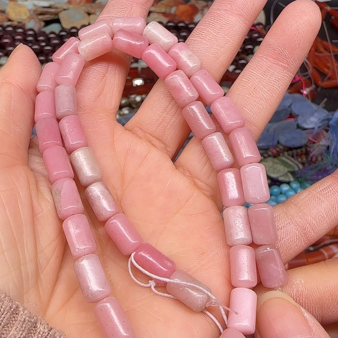 玛瑙/玉髓合金珠宝半成品粉澳宝桶珠6mm一条