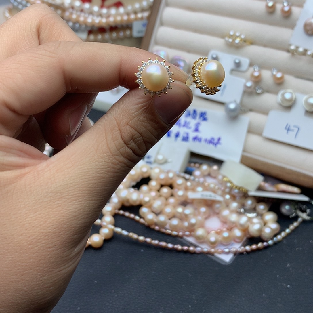 淡水珍珠8-9未镶嵌t5耳钉