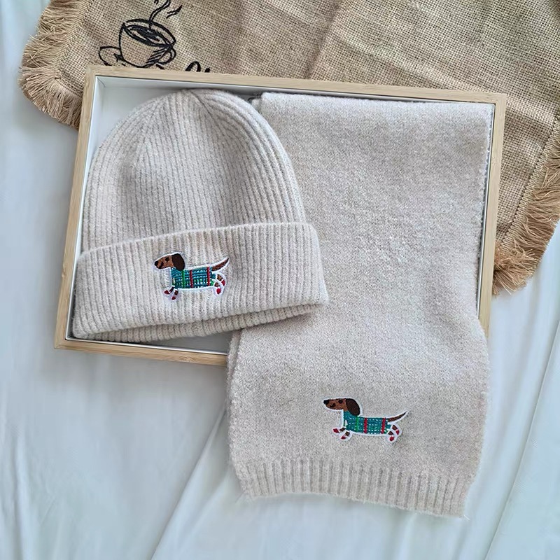 【2-10岁儿童腊肠狗刺绣】冬季氛围感包头帽针织帽韩系ins毛线帽子