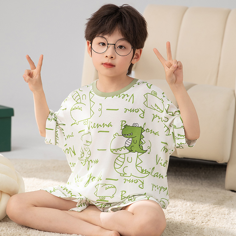 儿童睡衣短袖短裤莫代尔夏季男孩薄款透气2025新款男童家居服套