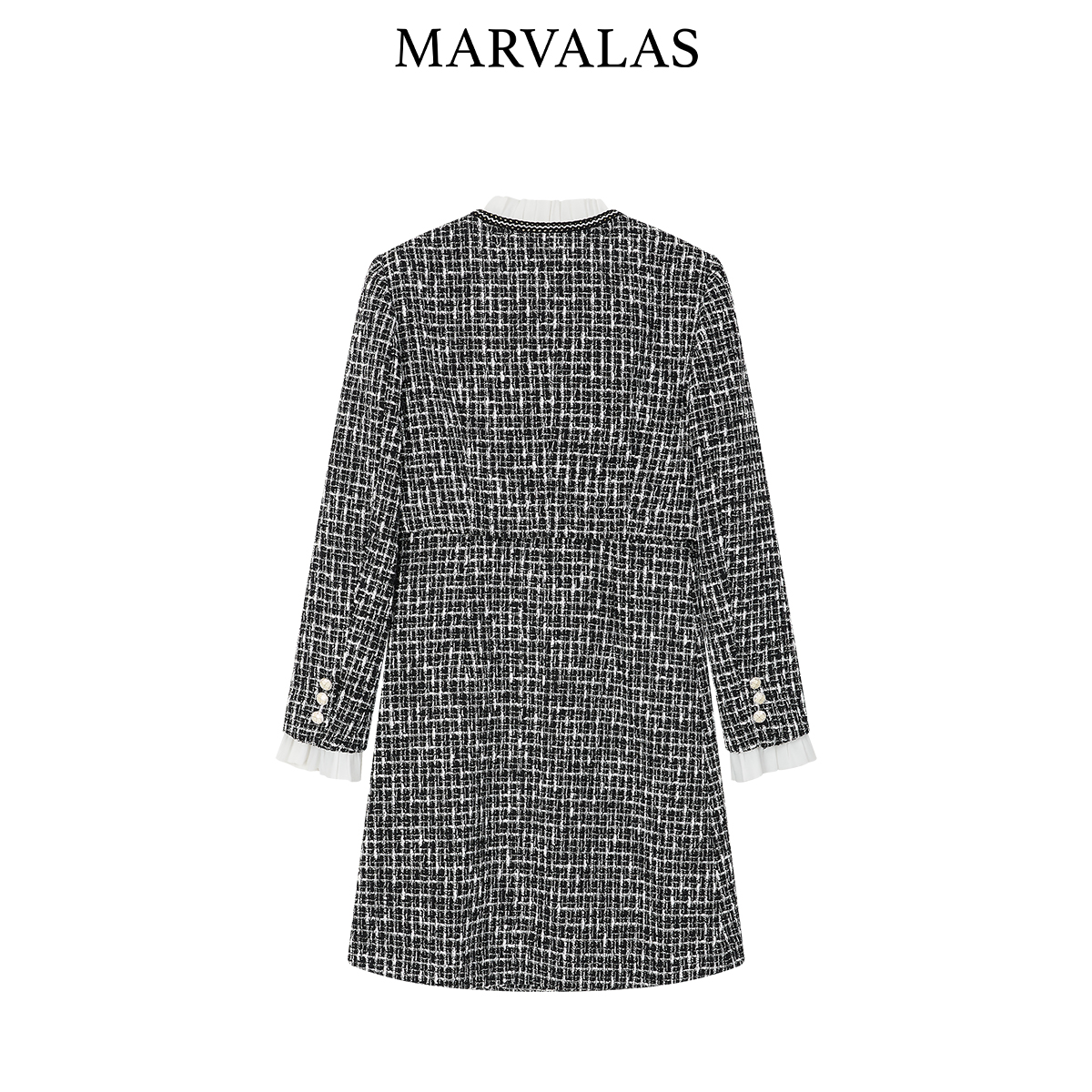 【芊芊专属】小香风连衣裙时尚木耳边设计棉混纺撞色裙子