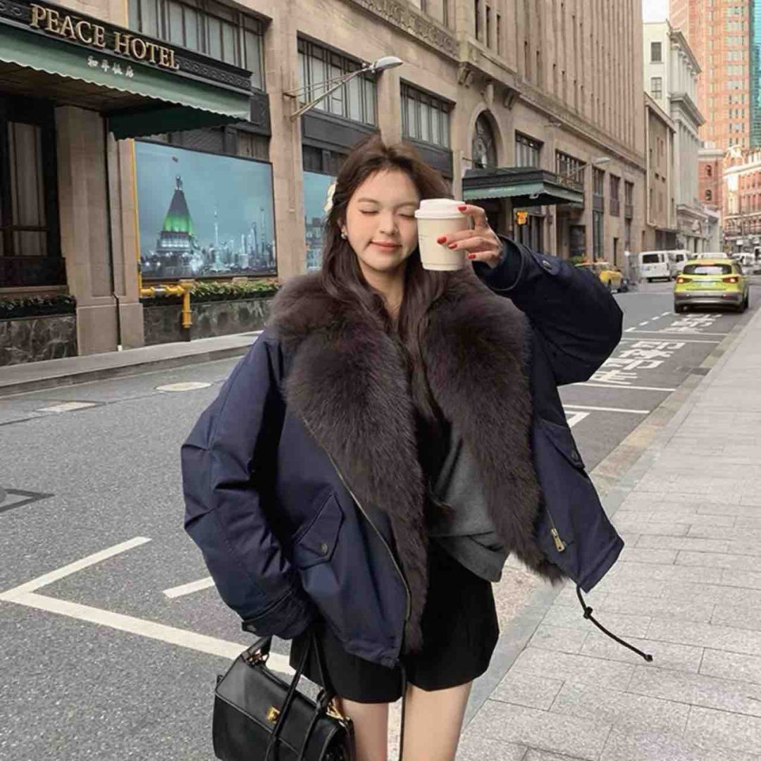 冬季大毛领气质派克服外套25172