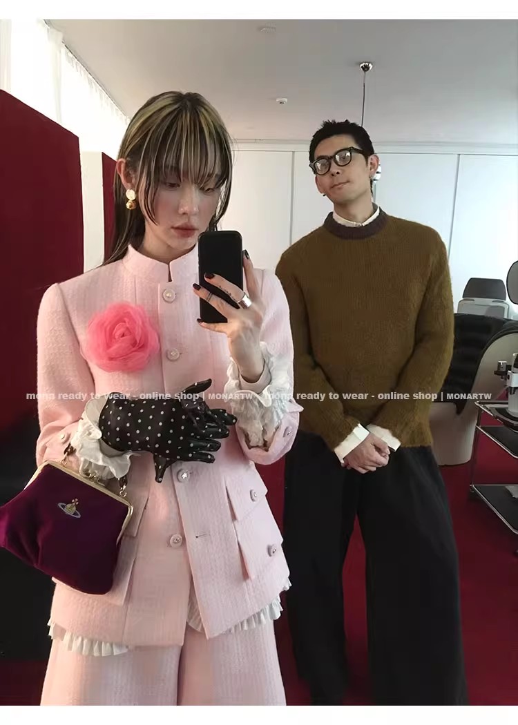 MONA 小香 粉色时尚上衣高腰中裤套装女小个子 2025新款