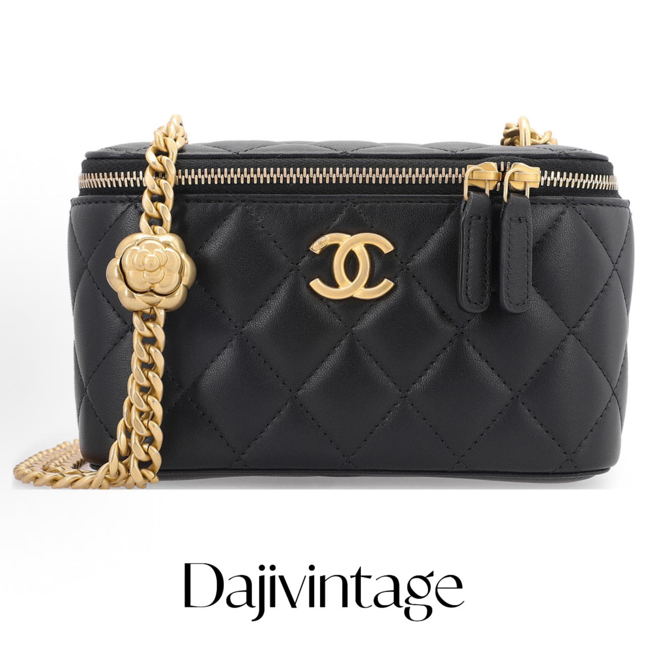 大吉中古/Chanel香奈儿23ss黑金山茶花长盒子斜挎包