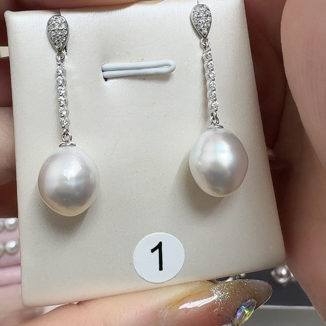 海水珍珠耳饰银S925镶嵌