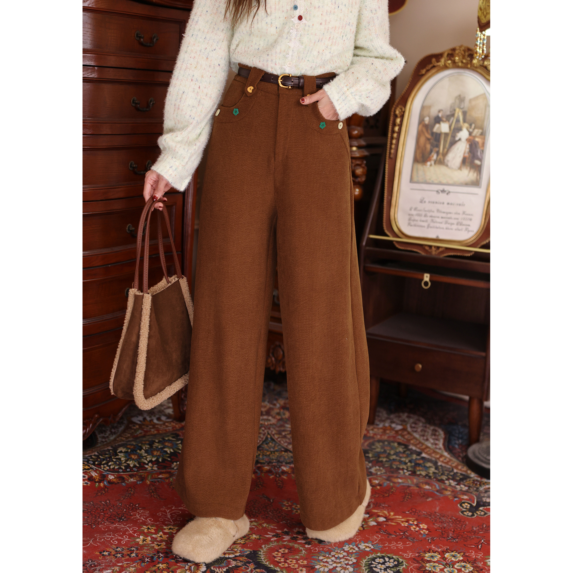 陈大器【泥土芬芳】港风复古灯芯绒休闲高腰百搭长裤JB3328340