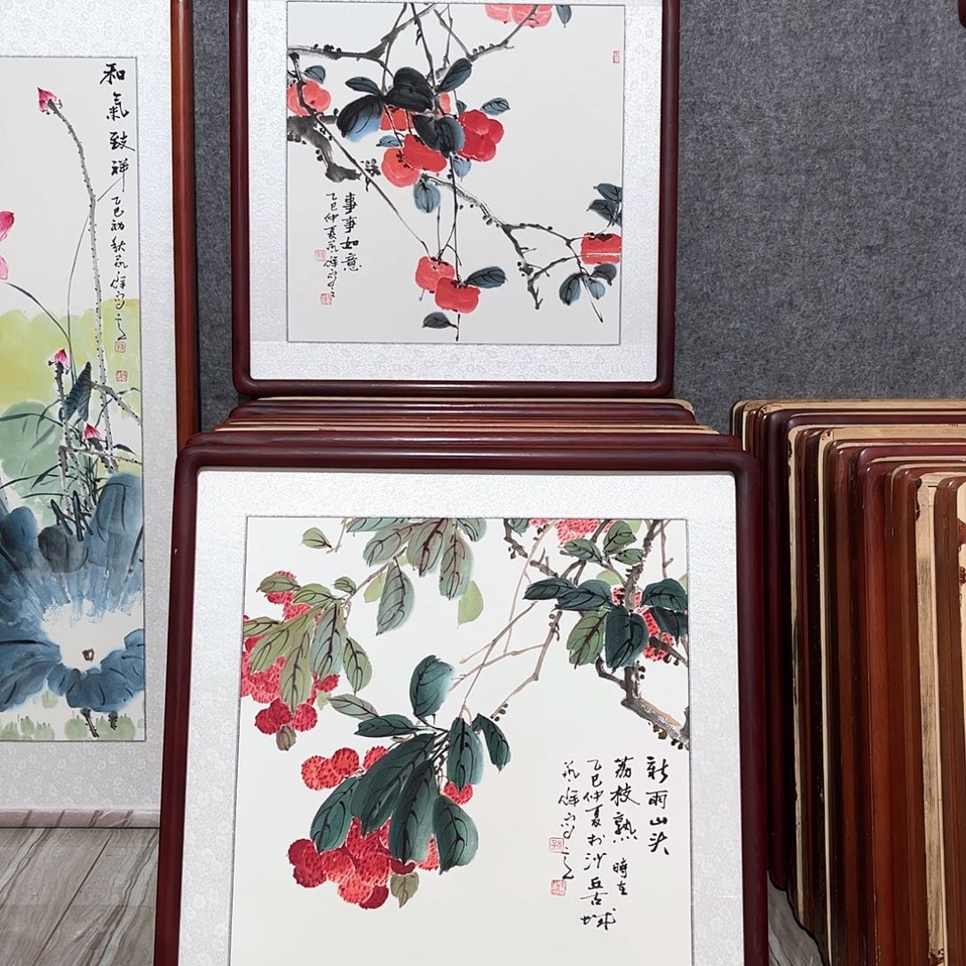 国画书画作品带框63×63