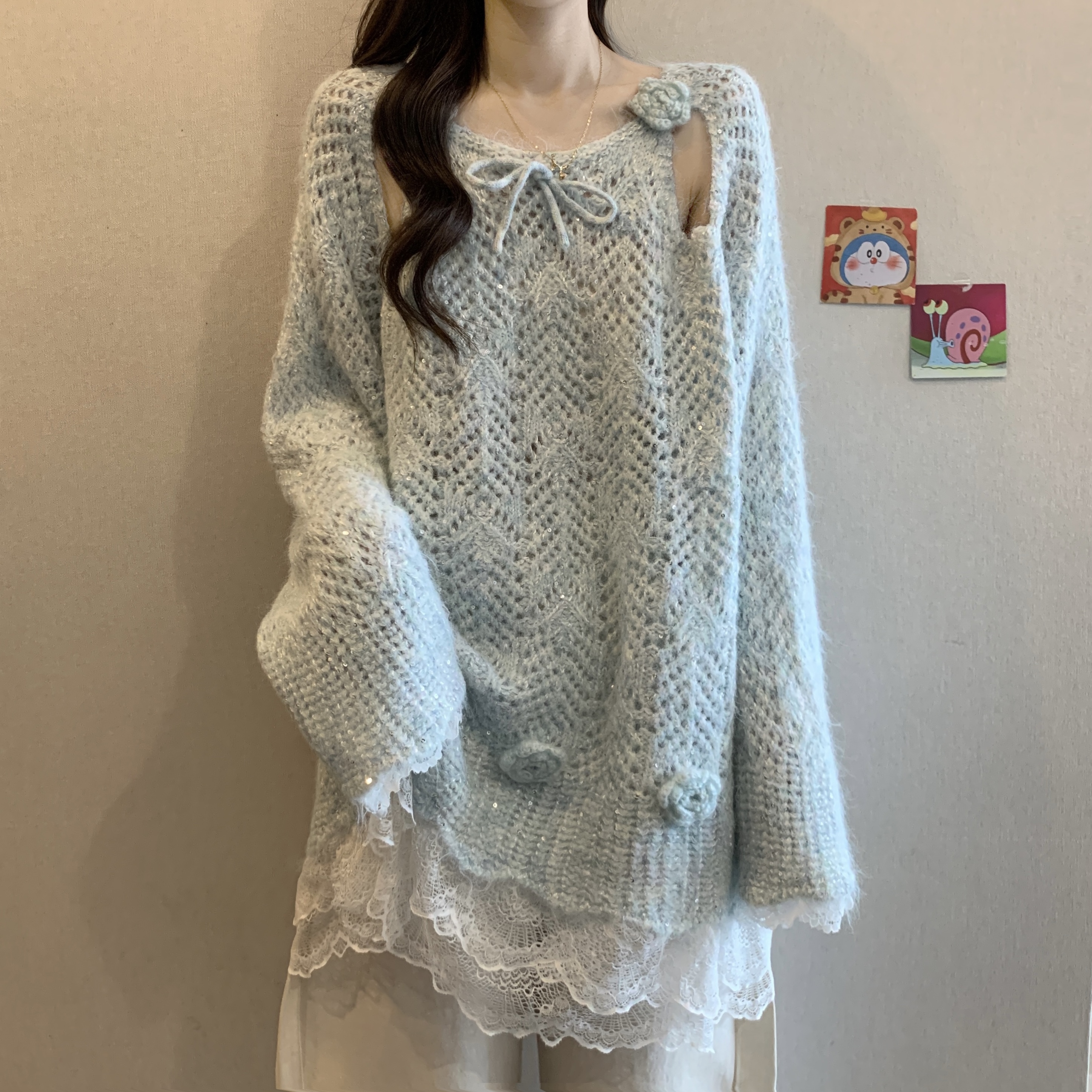 大码女装秋冬新款设计感重工花朵毛衣胖妹妹小心机氛围感上衣