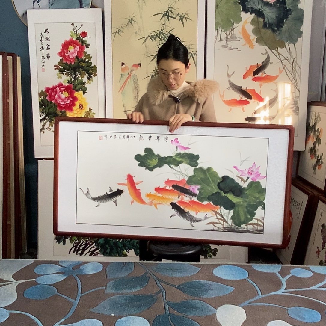 国画手写手绘带框包邮国画作品62✖️122