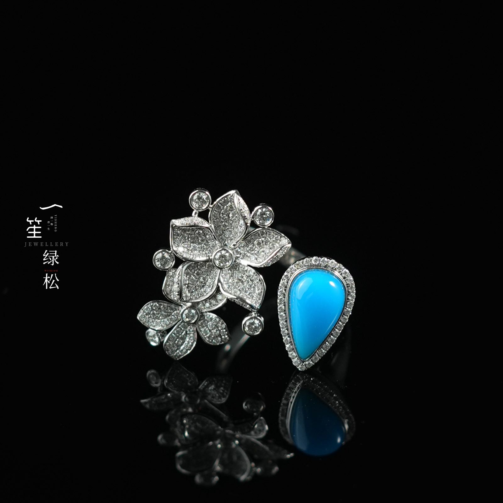 【一笙珠宝】收藏级湖北原矿绿松水滴戒指18k金镶嵌YS21308多样性发