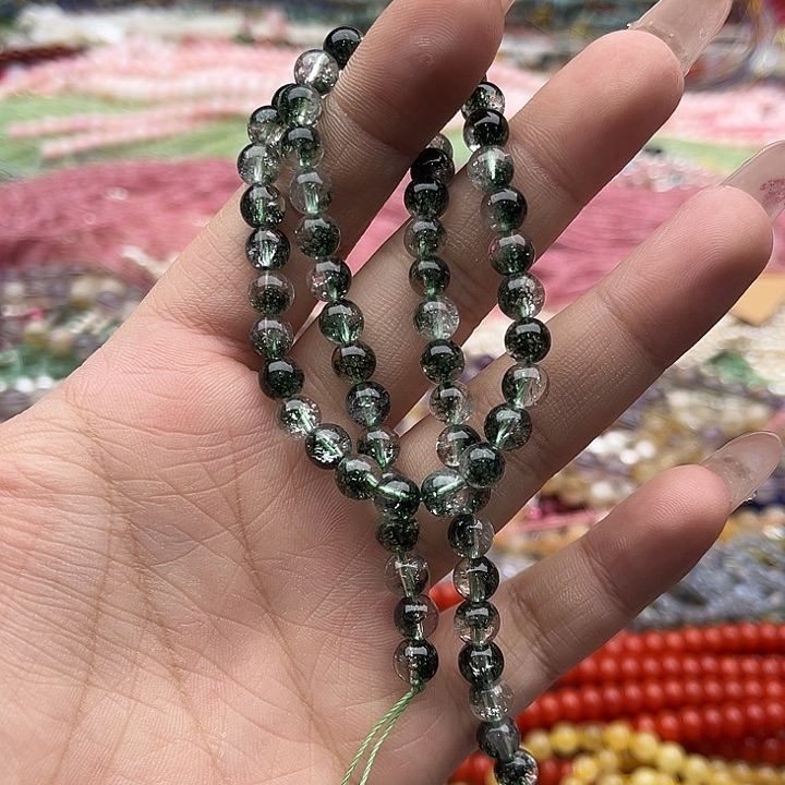 玛瑙/玉髓珠宝半成品未镶嵌一条6mm左右绿幽灵