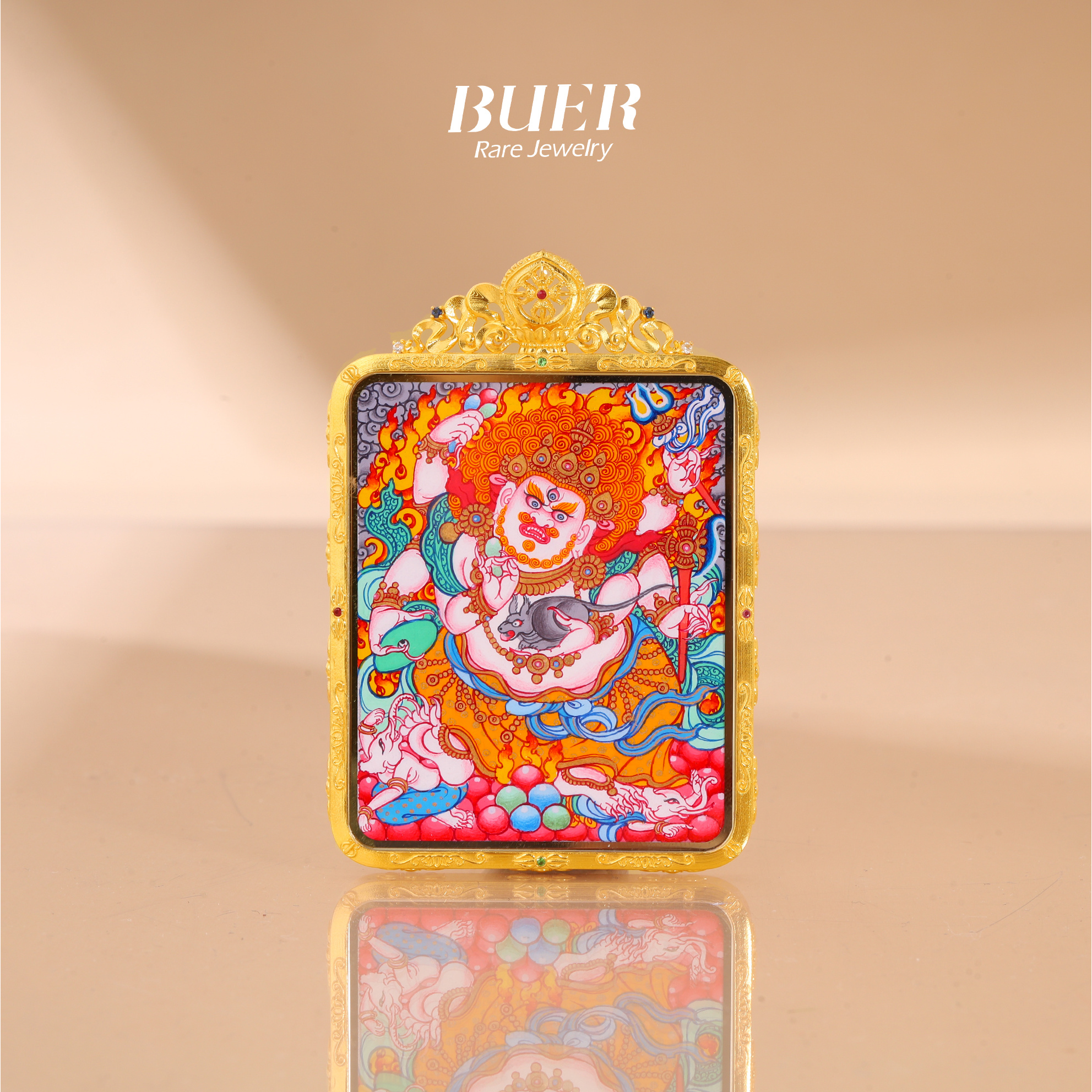 【不二】宽太加大师手绘唐卡 • 白六臂18K金吊坠 5*4cm