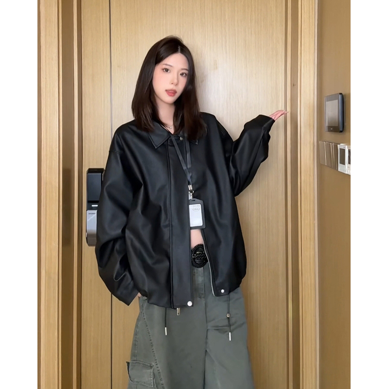 美式复古黑色皮衣外套男秋季cleanfit潮牌机车服短款pu皮飞行夹克