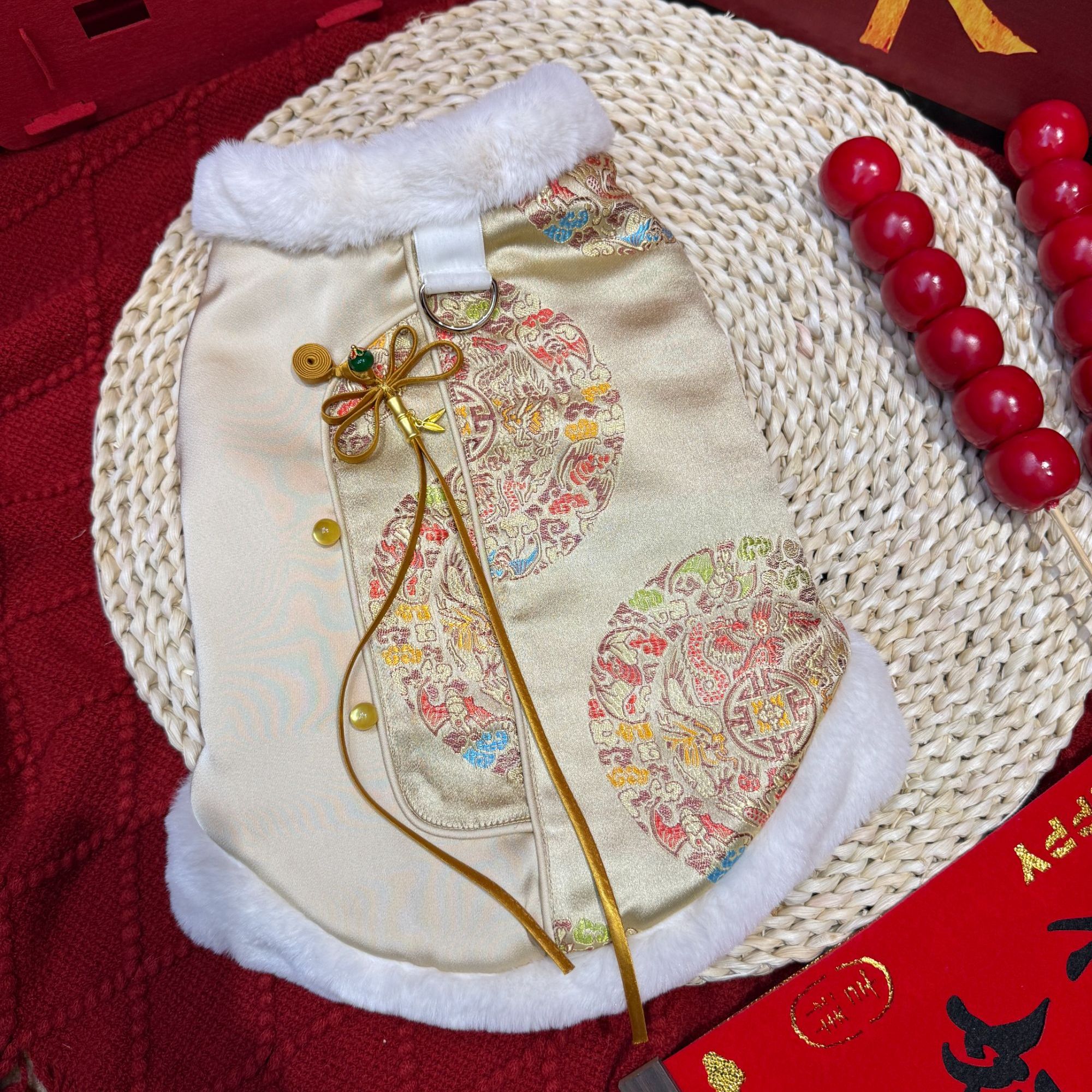 摇尾派狗狗猫咪新年加厚保暖中国风刺绣唐装宠物冬衣