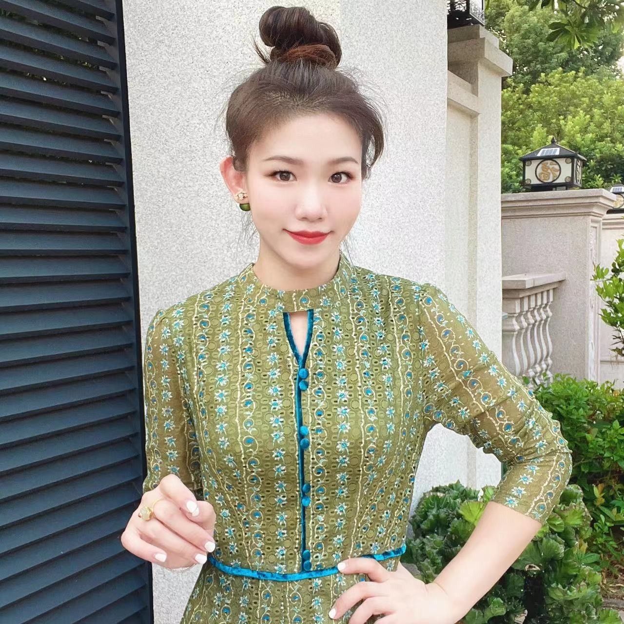 952#长袖百搭复古艺术感碎花大摆修身显瘦妈妈装洋气气质连衣裙