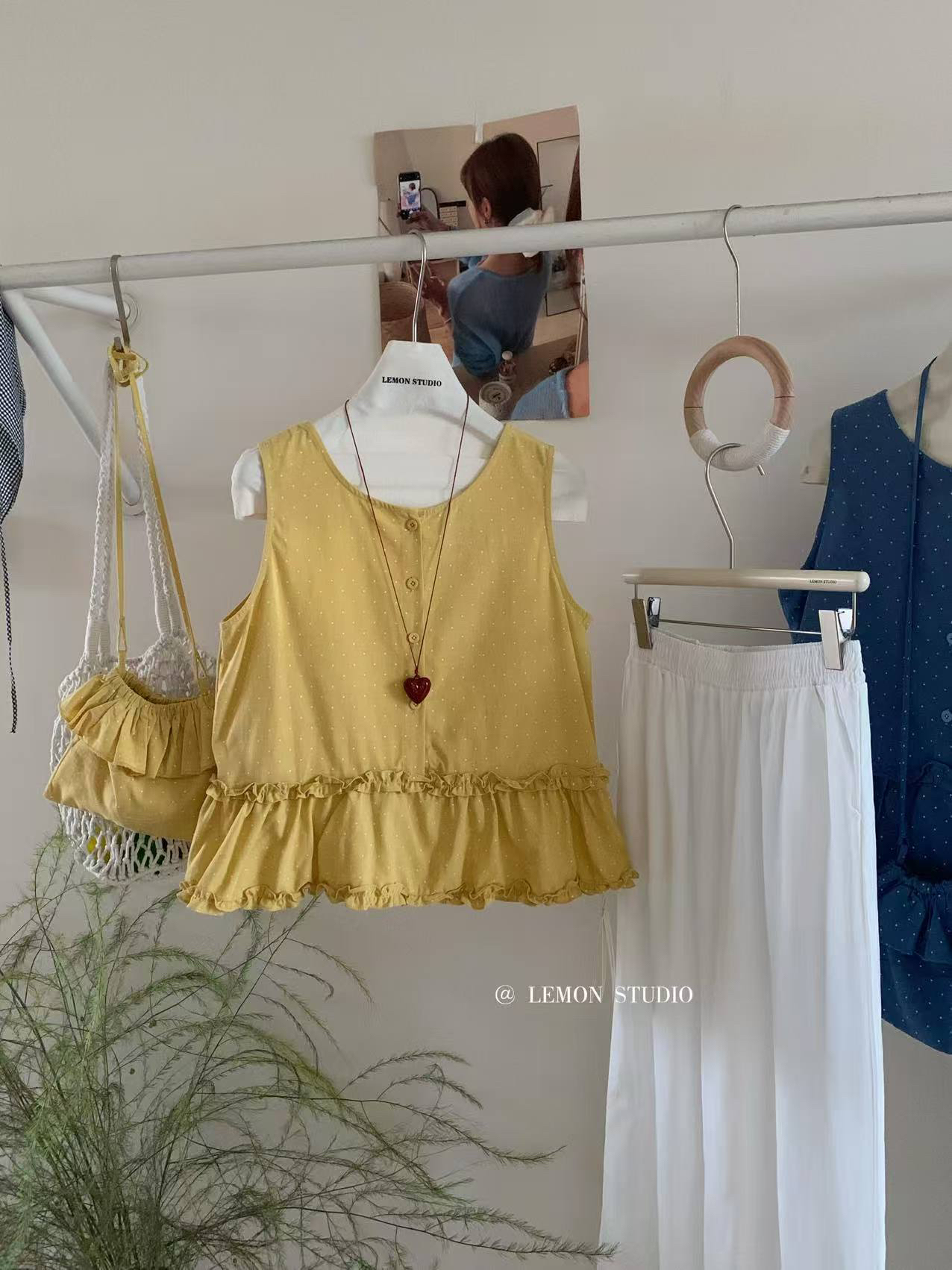 lemon@8017 韩系波点无袖套装  7-15