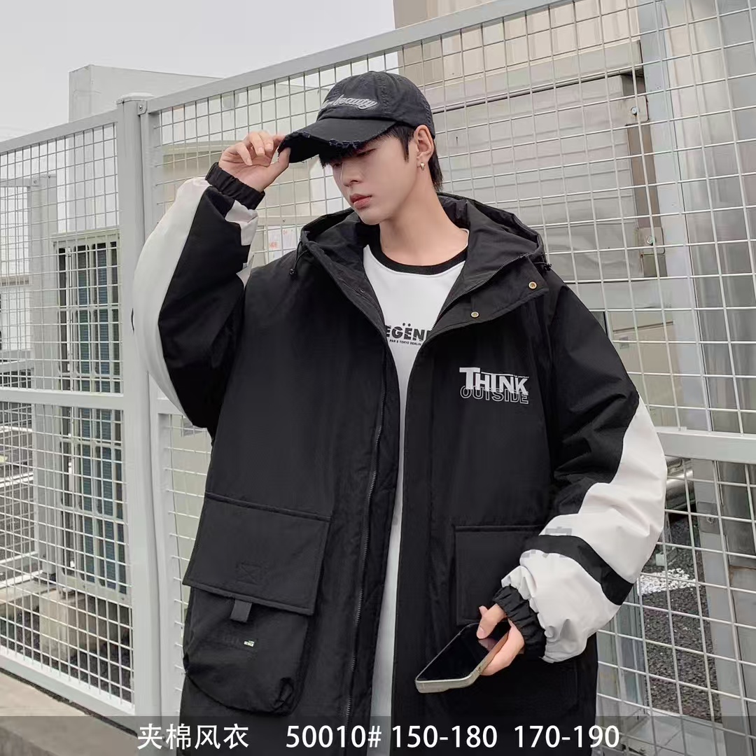 L753黑色青少年夹棉冲锋衣童装