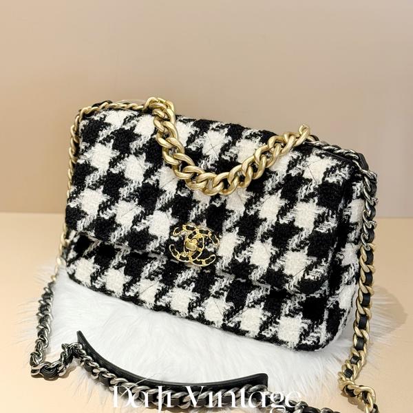 大吉中古/Chanel香奈儿黑白千鸟格中号19bag斜挎包
