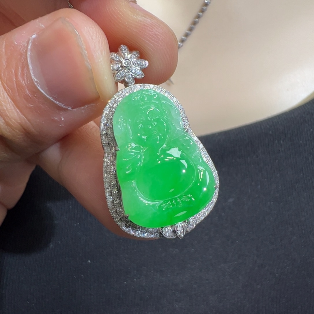 翡翠吊坠(不含链)18K金镶嵌静**来