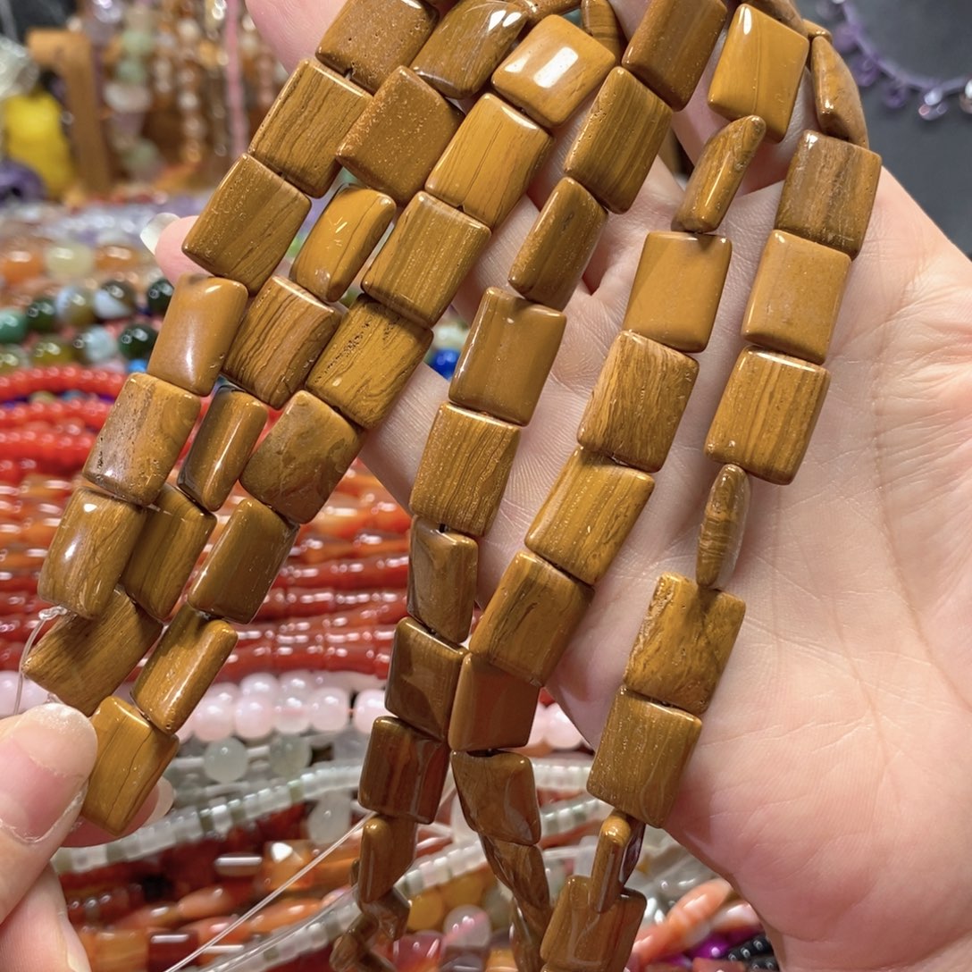 玛瑙/玉髓未镶嵌珠宝半成品黄木纹方块一条卡12*16mm