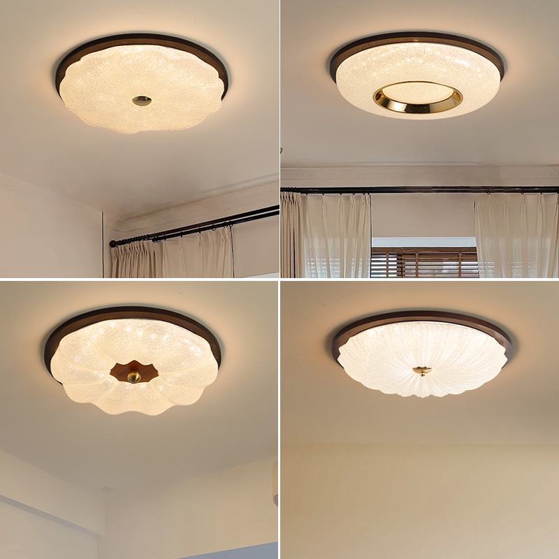 主卧室灯2026新款水晶砂房间法式中古风全光谱护眼吸顶灯中山灯具