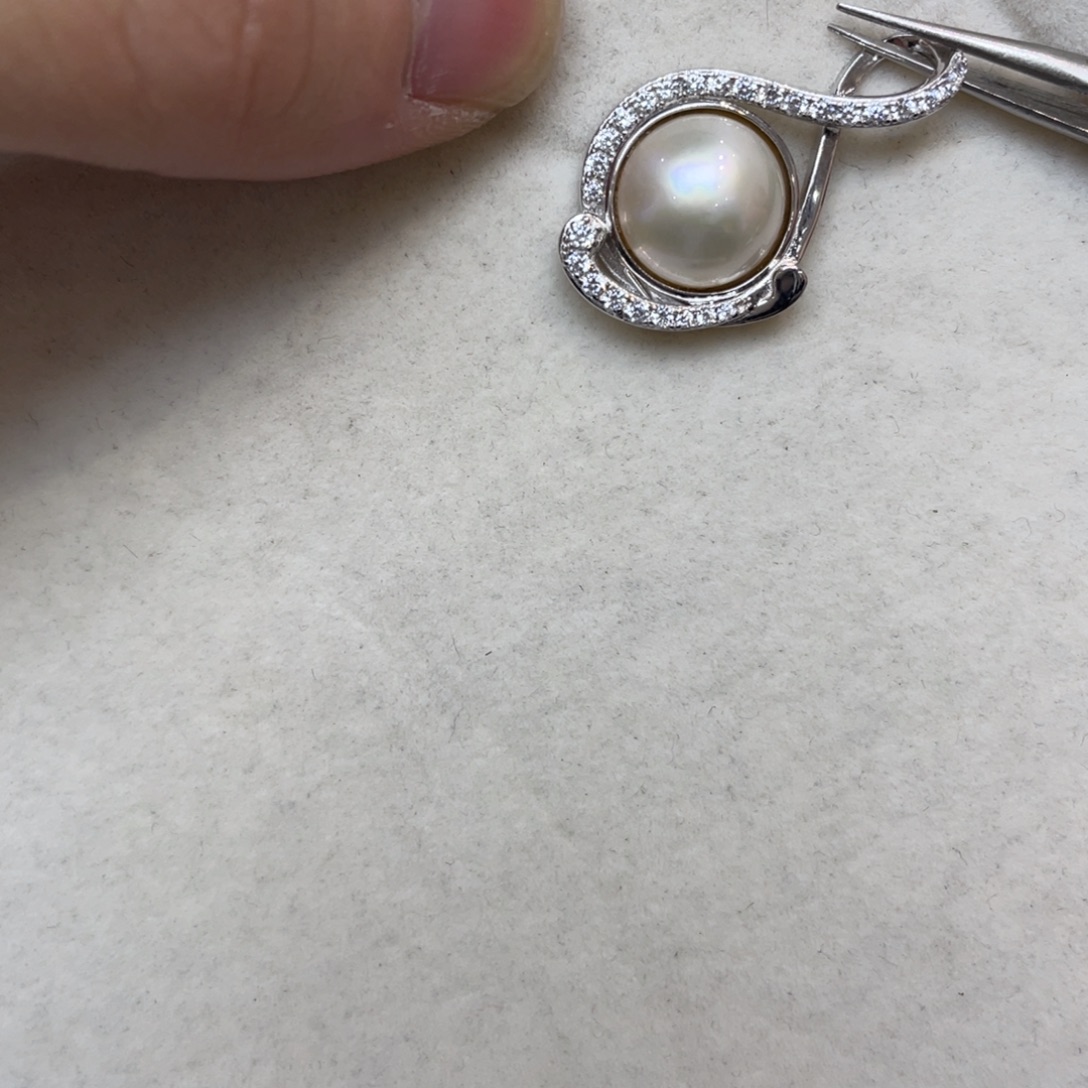 银S925镶嵌拼合珍珠（马贝珠）吊坠(不含链)