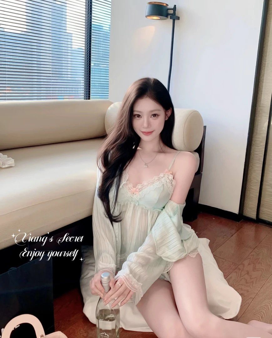 【薄荷冰沙】夏季缎面显瘦女士蕾丝吊带性感舒适气质家居服