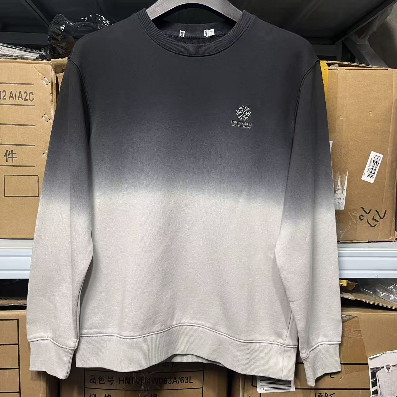 8869撤柜H剪标图案卫衣软糯质感男款春秋款渐变色雪花刺绣标