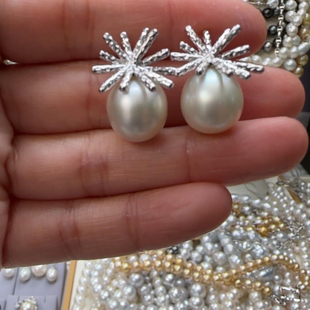 海水珍珠耳饰银S925镶嵌