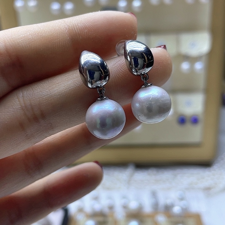 银S925镶嵌淡水珍珠耳饰