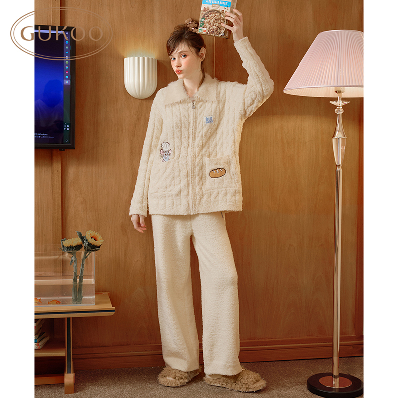 Gukoo/果壳料理鼠王联名保暖睡衣女宽松甜美长袖可外穿家居服套装