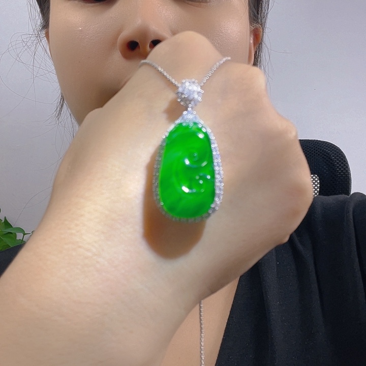 吊坠(不含链)银S925镶嵌翡翠