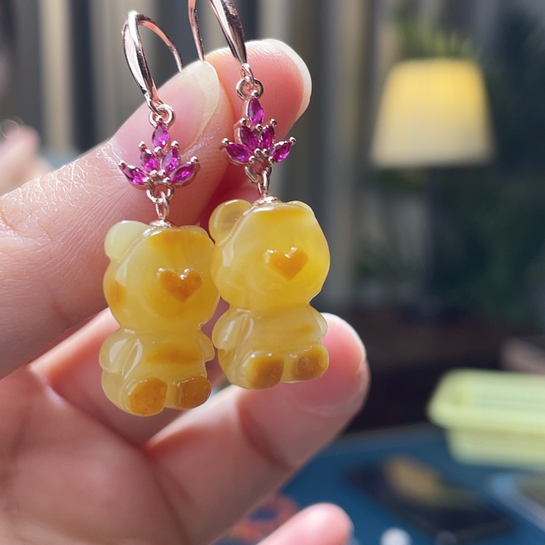 蜜蜡银S925镶嵌裸石蜜蜡耳坠