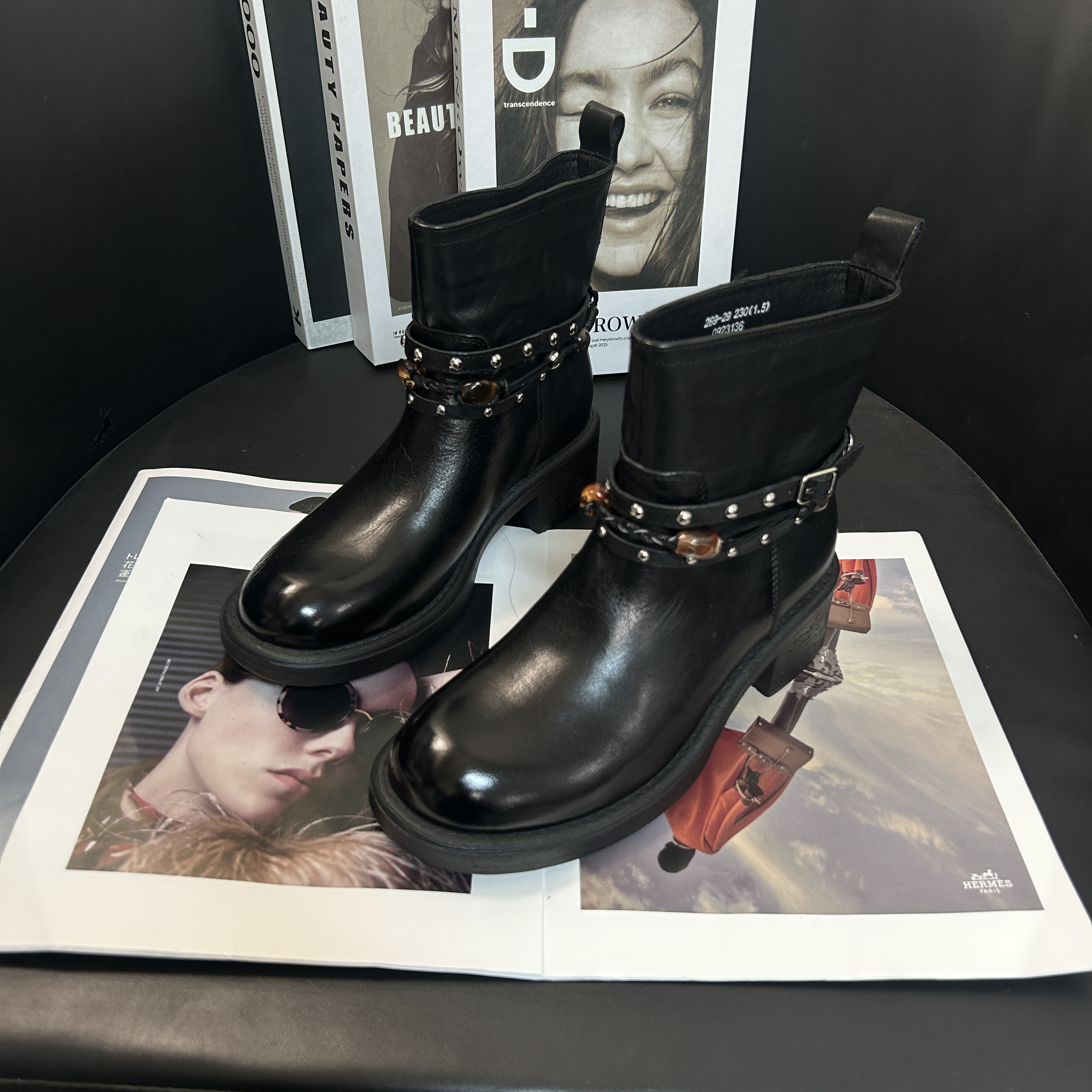 陈老板-牛皮3.5公分/轻奢经典百搭圆头短靴女鞋时尚秋冬靴子69-29