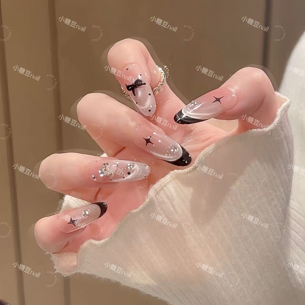 【午夜巴黎】温柔千金风法式水波蝴蝶波点长款显白气质穿戴甲