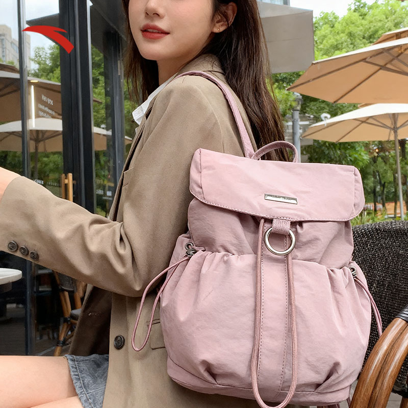 安踏女款潮流粉色双肩背包百搭简约经典纯色韩版双肩包女休闲包包