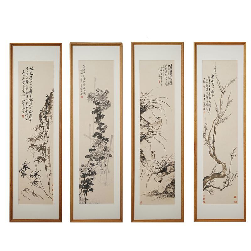 《梅兰竹菊组合图》新中式装饰画适用玄关室内卧室阳台挂画