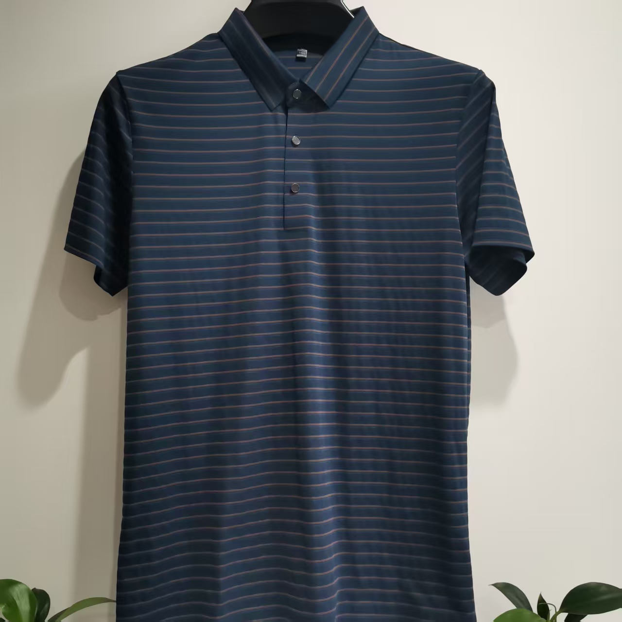 20335男士夏季条纹无痕Polo衫弹力免熨烫凉感宽松翻领半袖T恤