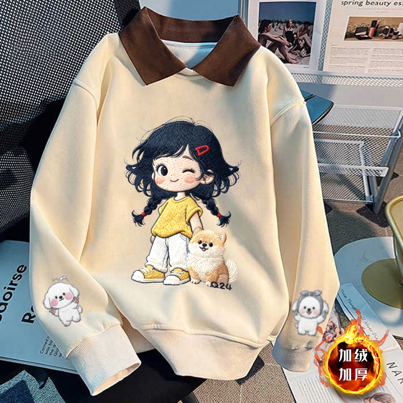 女童秋冬女宝翻领卫衣洋气休闲时尚童装潮流2025新款印花儿童上衣