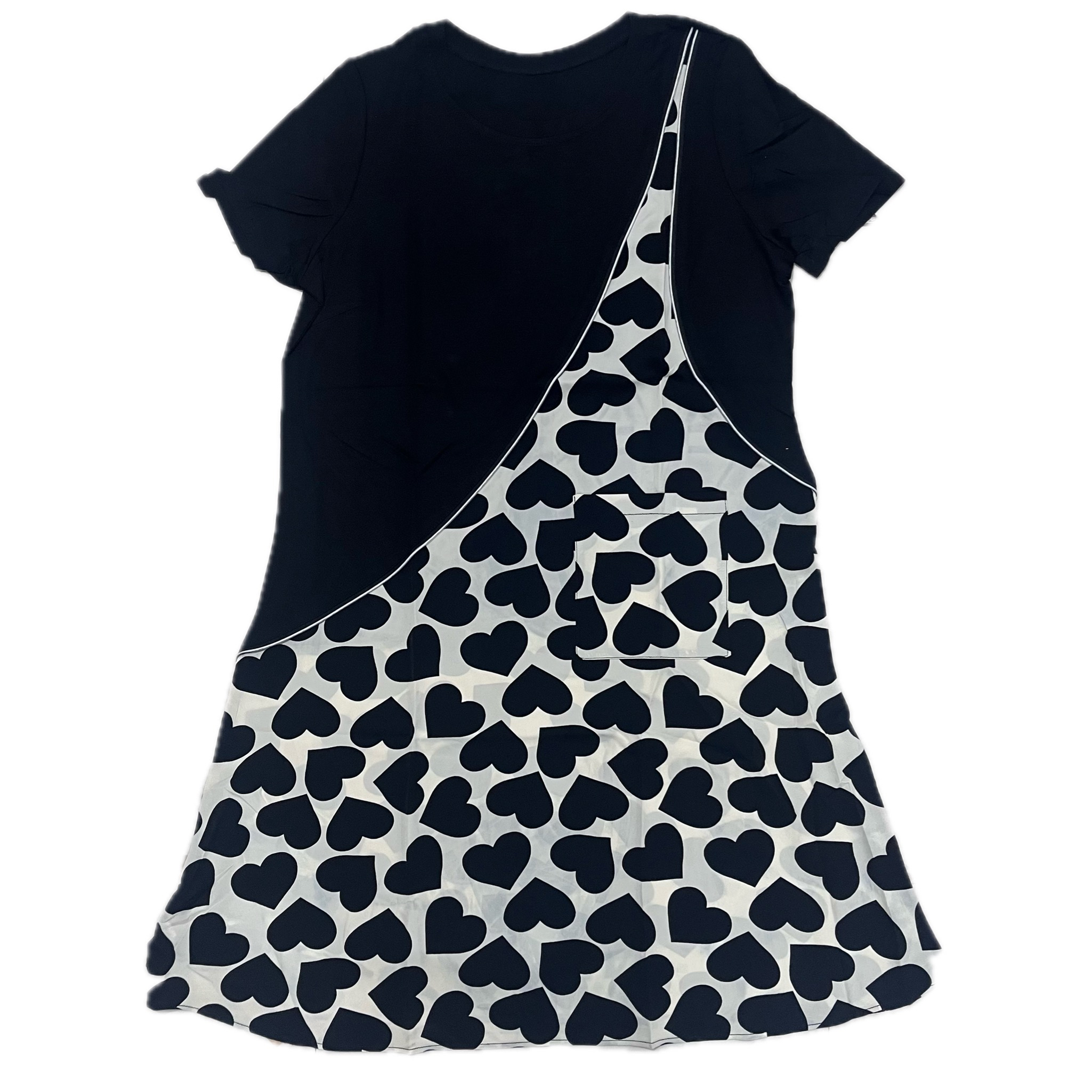 小碎花小爱心拼接圆领夏季新款短袖连衣裙中长款女士104