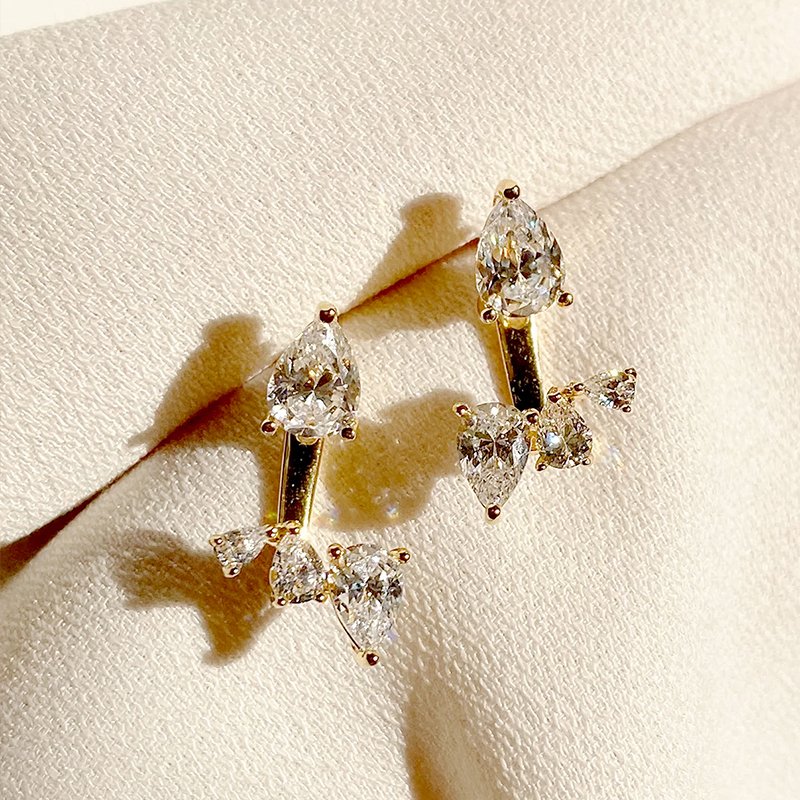 实验室培育钻石18k金黄色水滴培育钻石耳坠一款两戴欧美简约精致