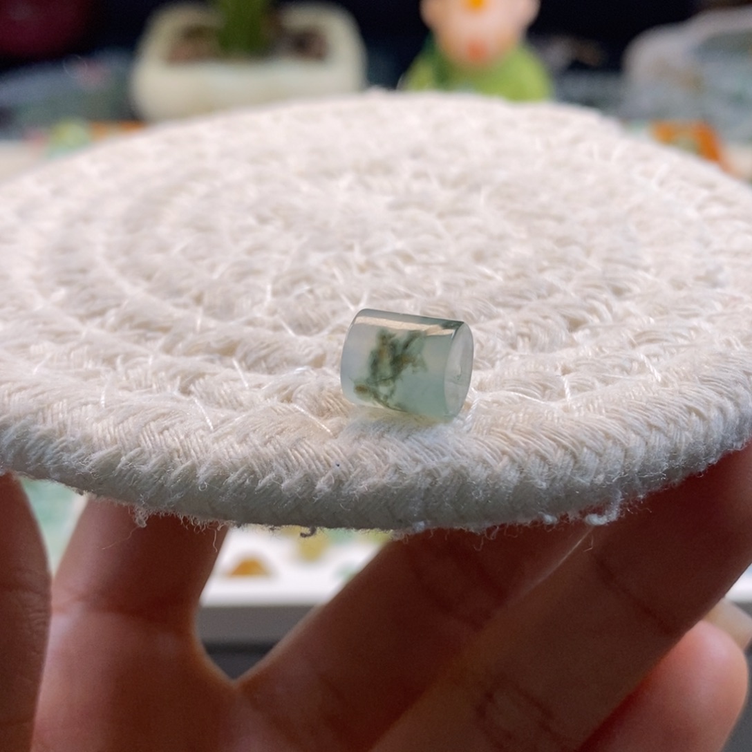 翡翠散珠天然翡翠水墨画桶珠8.9×7.9