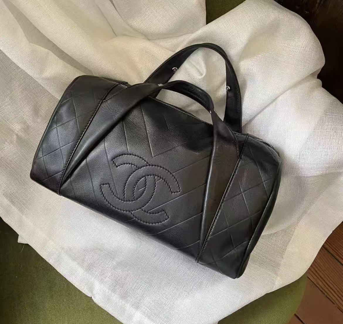 95新 Chanel/香奈儿 香奈儿c1614黑色大logo保龄球手提包
