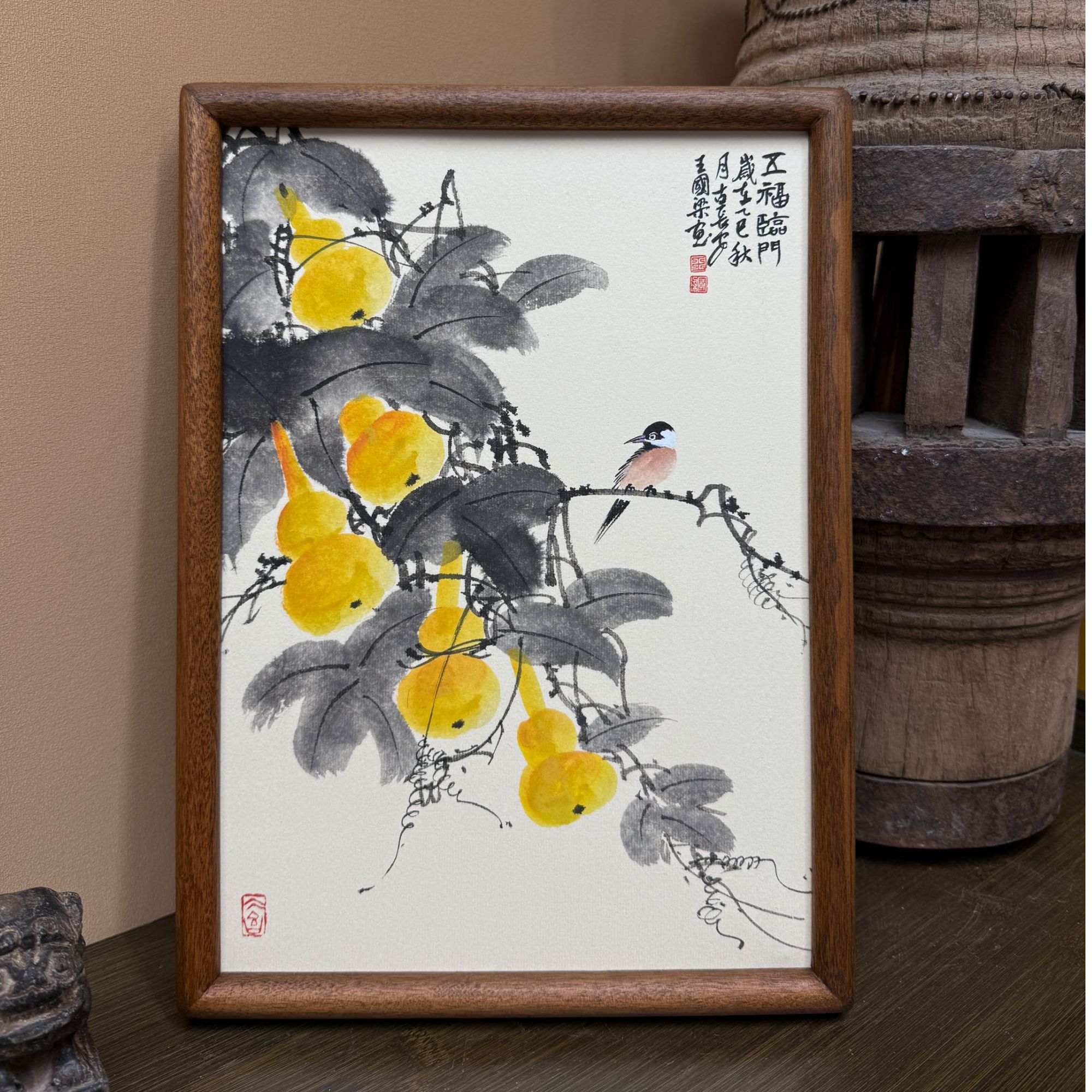 《五福临门》23×32花鸟装饰画