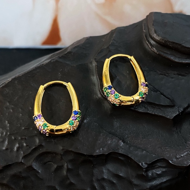 925银耳饰 彩虹水滴小众高级感法式U形水滴彩色锆石耳扣05251134